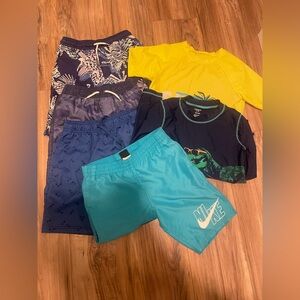 Bundle-Nike Boys Teal & Blue Oshkosh Swim Trunks and Carters Rash Guard